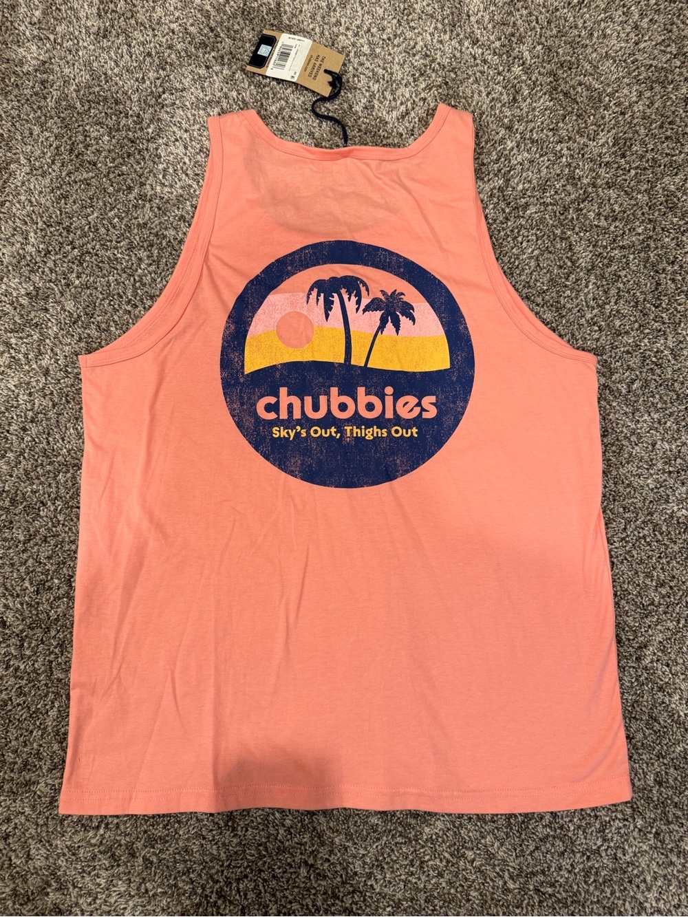 chubbies Coral Tank with Navy and Yellow Sunset Graphic